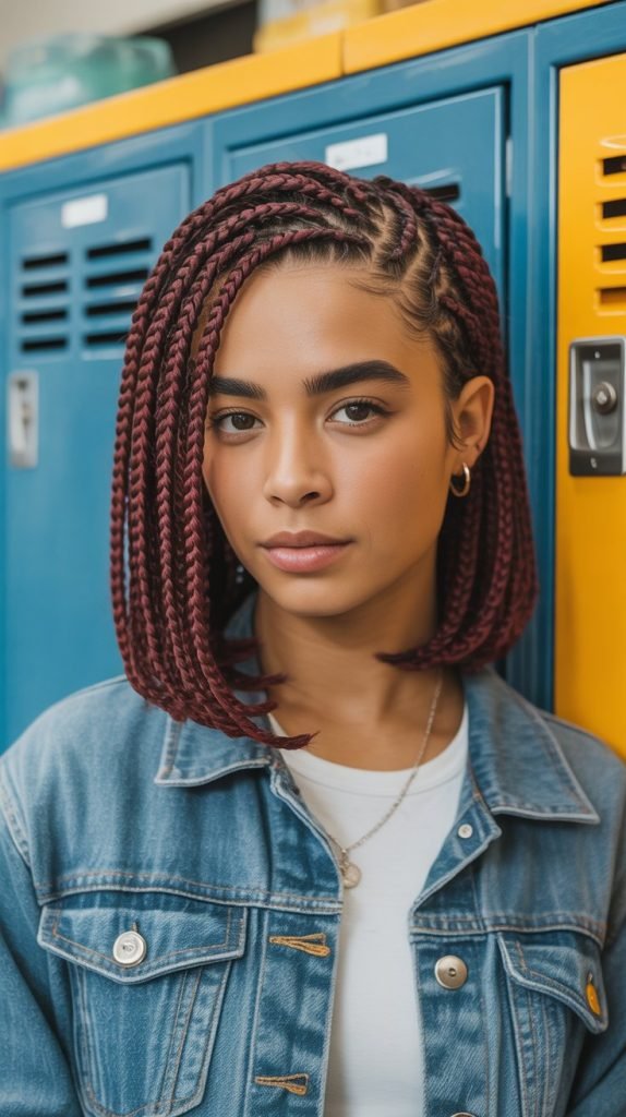 Side-Swept Box Braid Bob