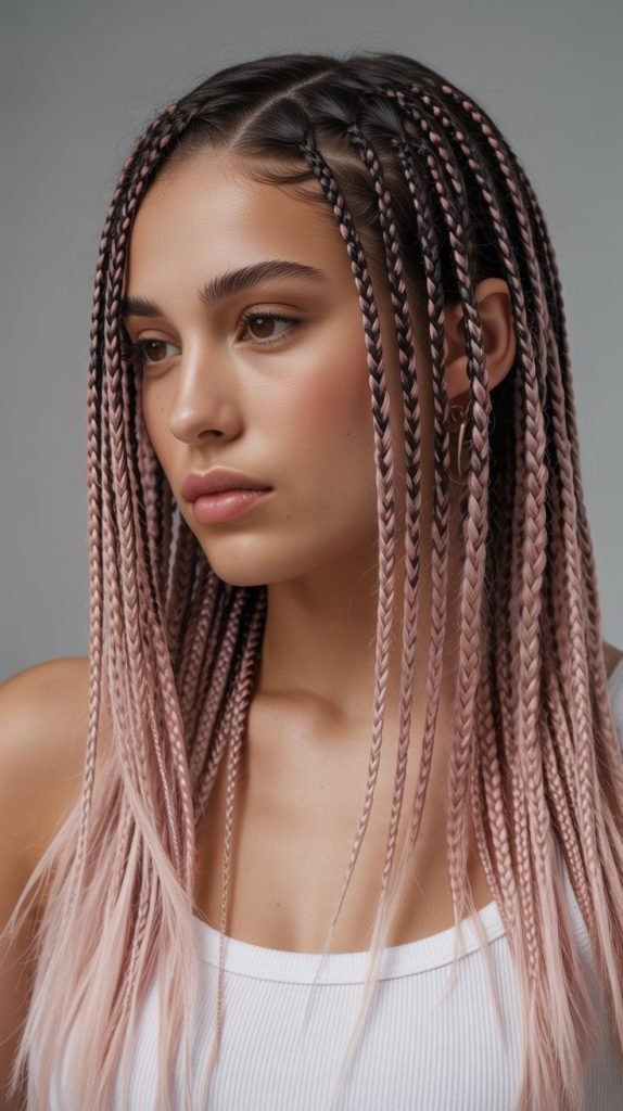 Side Part Medium Braids with Ombre Transitions