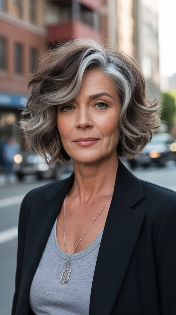 Asymmetrical Wavy Bob with Side Part