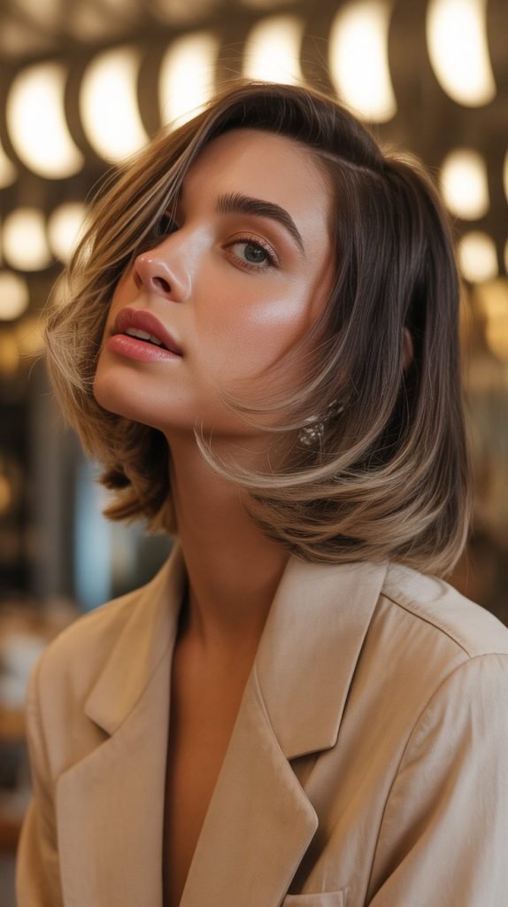 Feathered Lob with Side Part