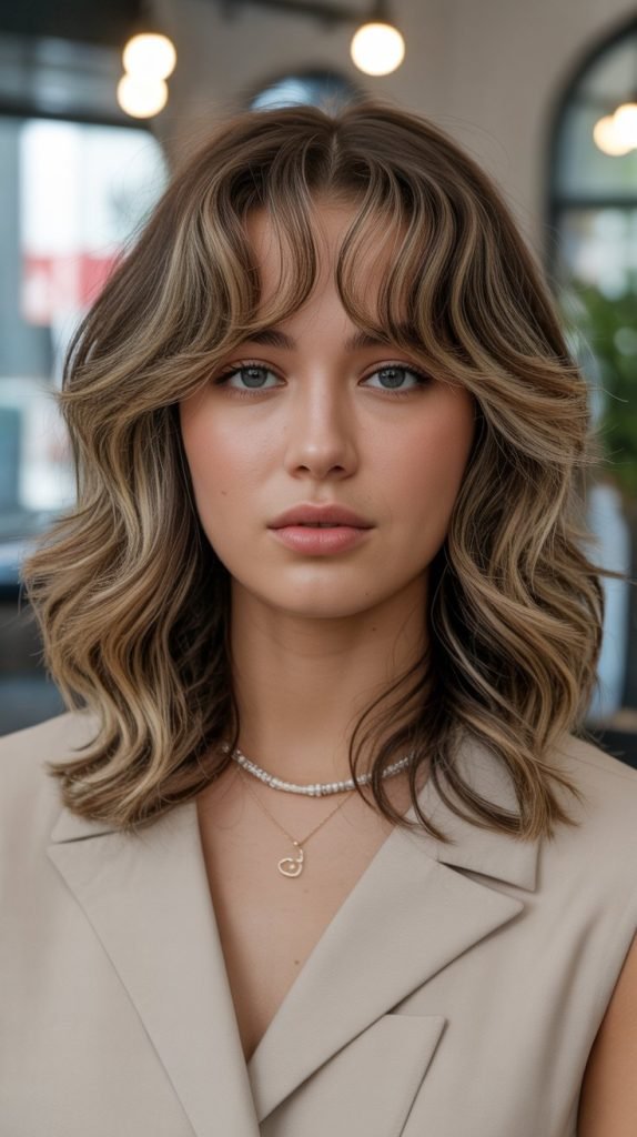 Piece-y Curtain Bangs with Mid-Length Waves