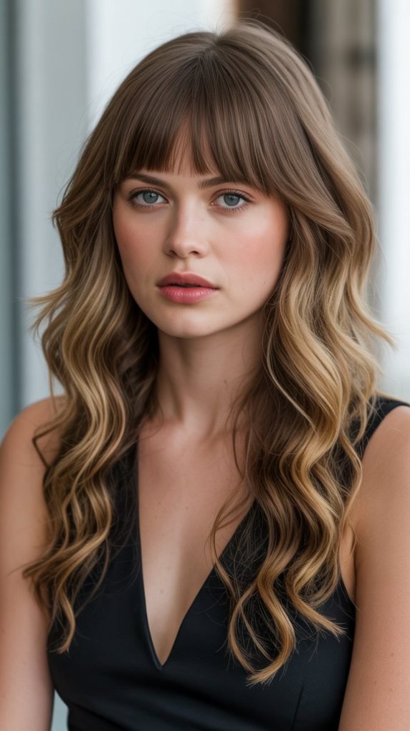 Straight-Across Bangs with Wavy Hair