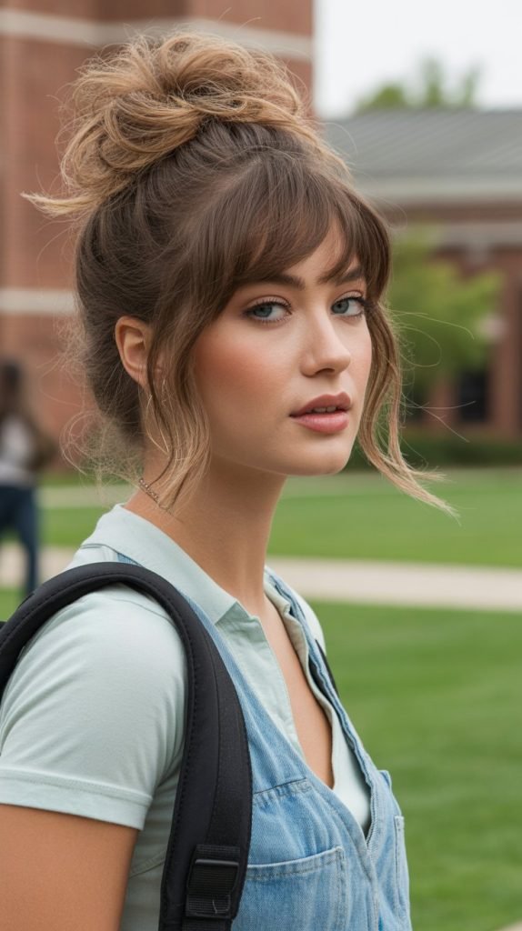 Messy Bun with Face-Framing Layers