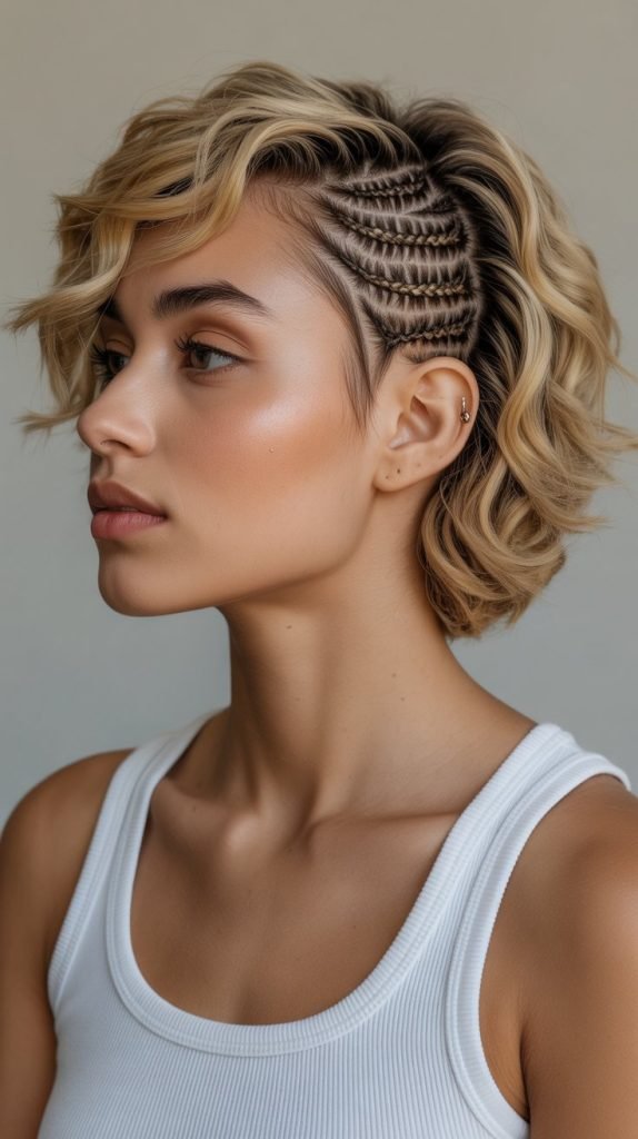  Side Part Short Braids with Dutch Braid Integration