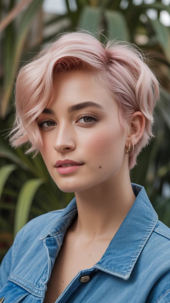 Rose Gold Blonde Wavy Pixie