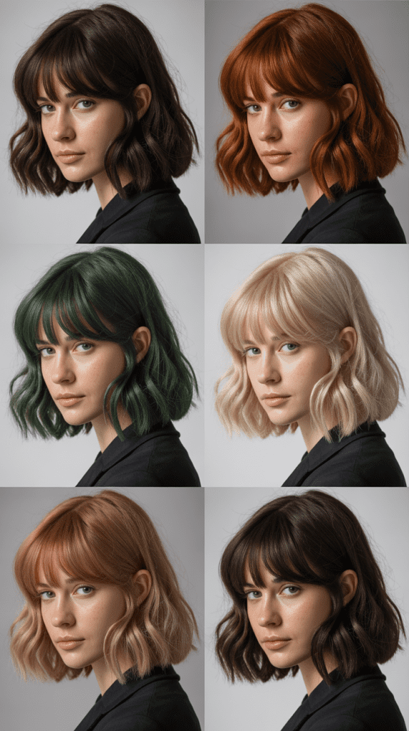 Wavy Bob with Curtain Bangs and Seasonal Color Adaptation