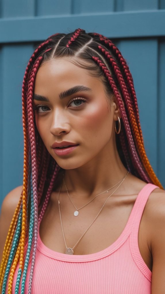  Side Part Medium Braids with Color Accents