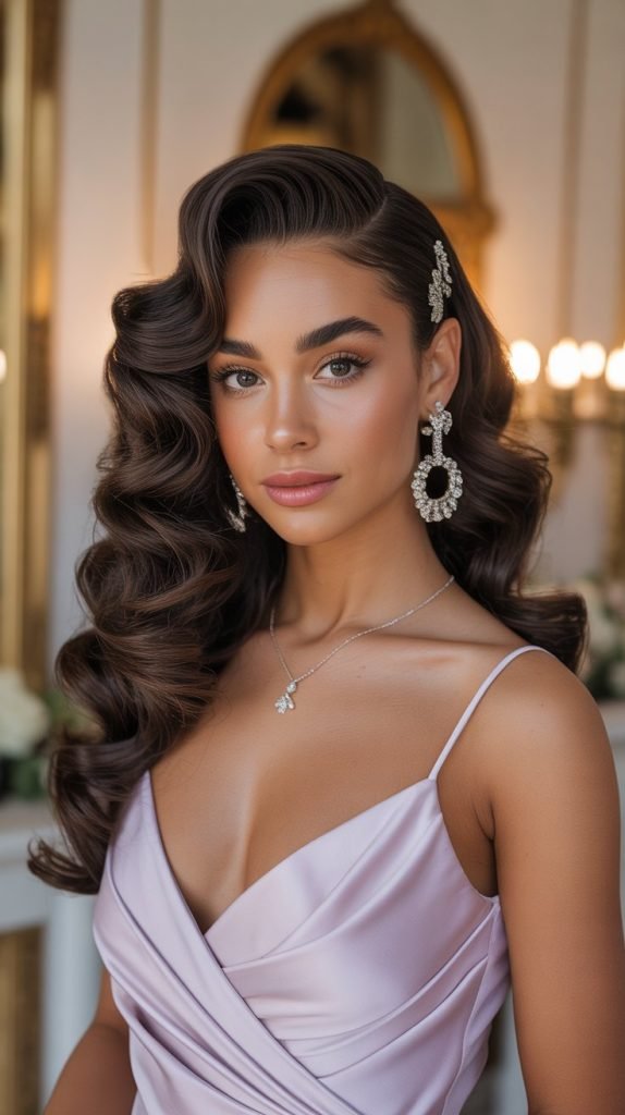 Sleek Side Part with Defined Curls