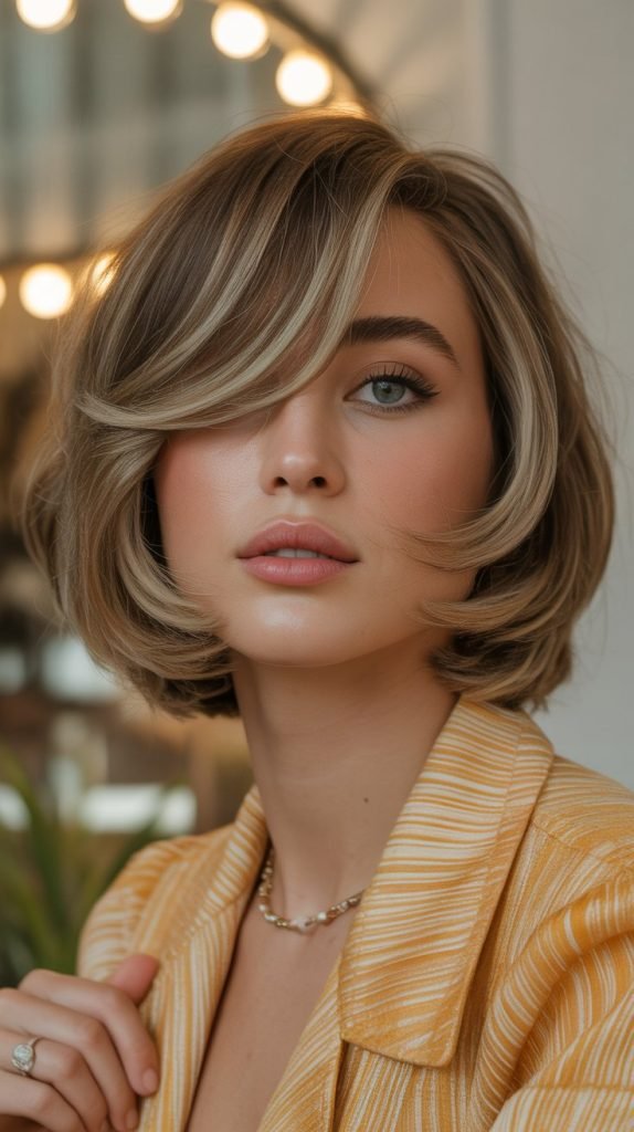 Feathered Side Part Bob