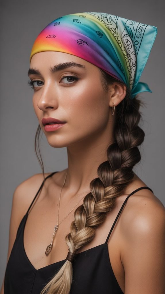 Fishtail Braid with Ombre Bandana Effect