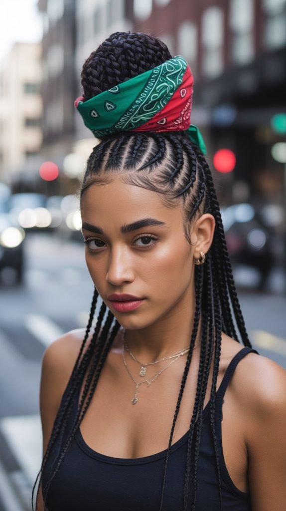Cornrow Base with Bandana Top Knot