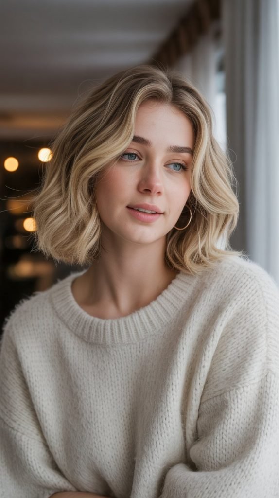  Shoulder-Length Lob with Subtle Waves