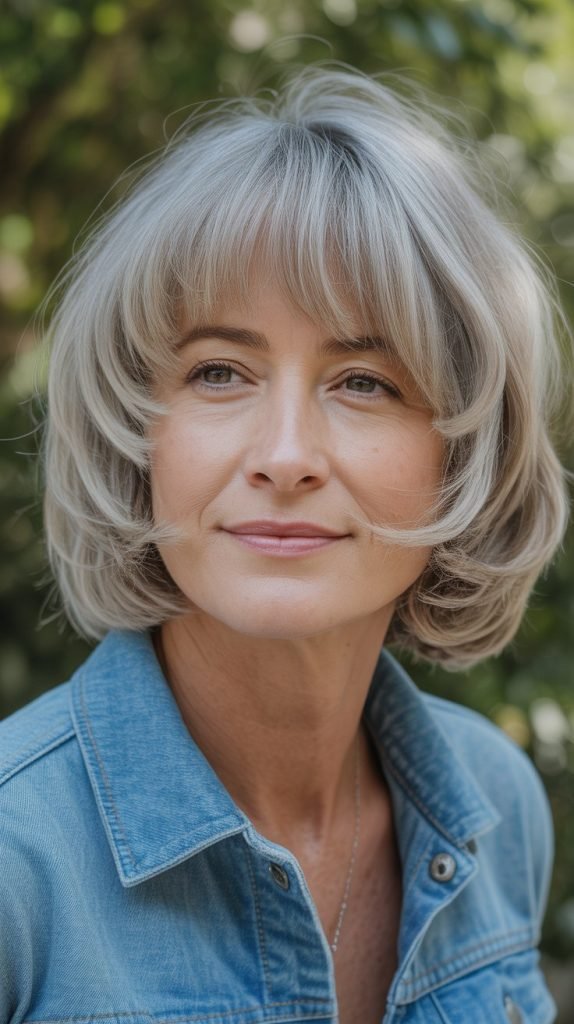  Layered Grey Crop with Bangs