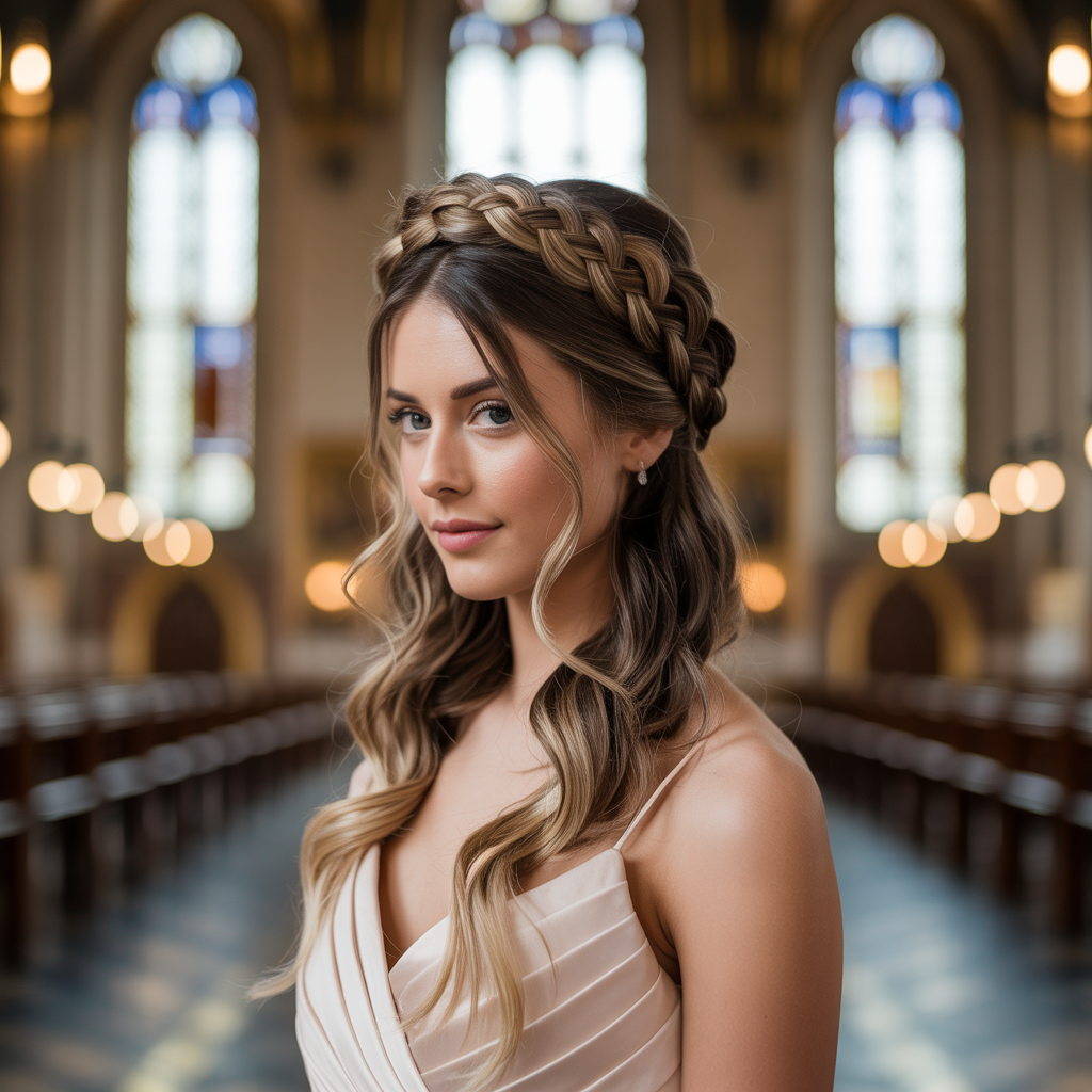 Elaborate Dutch Braid Crown with Chignon