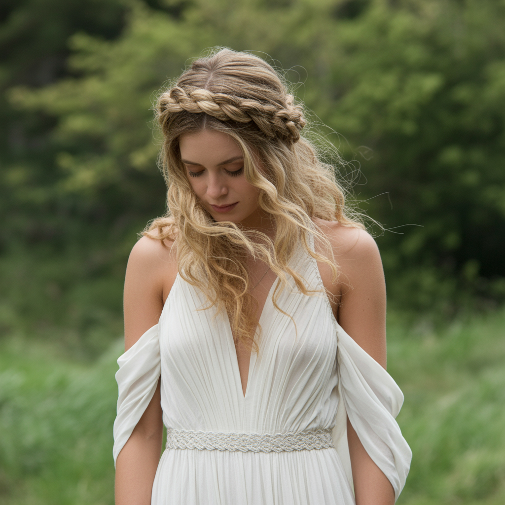 Braided Halo with Loose Curls