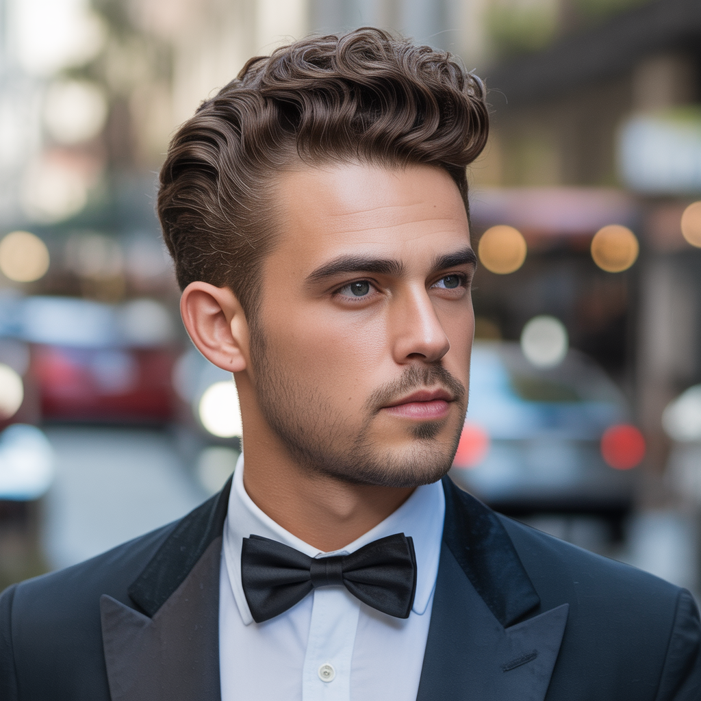 Curly Pompadour Taper