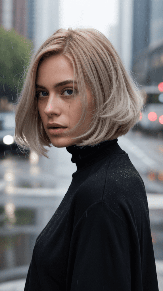 Razor-Cut Chin Bob with Silvery Blonde