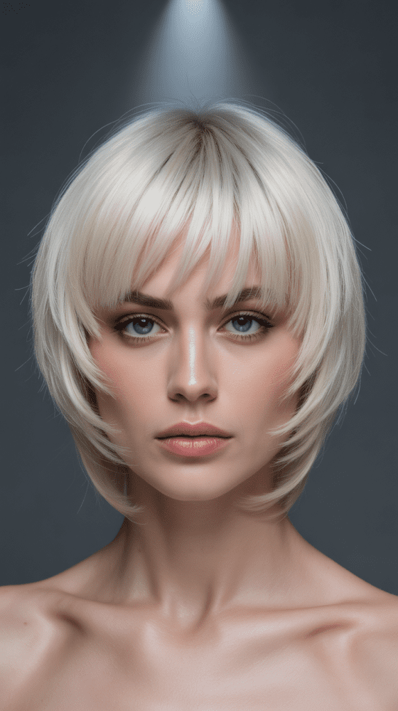 Platinum Blonde Layered French Bob