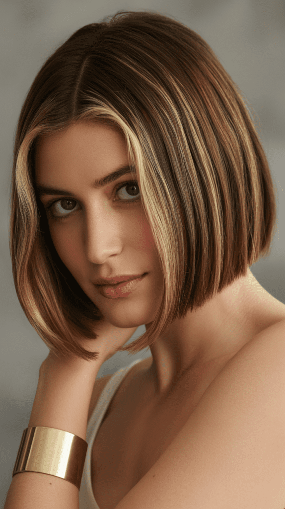 Sleek Bob with Blonde Highlights