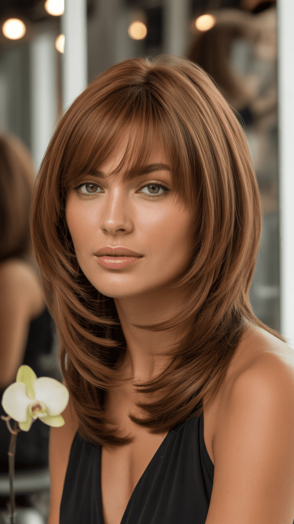  Long Layered Angled Bob with Bangs