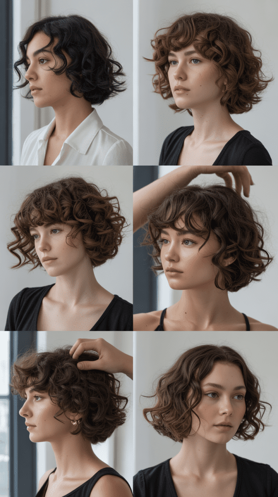 Different Variations of Curly Chin Bobs