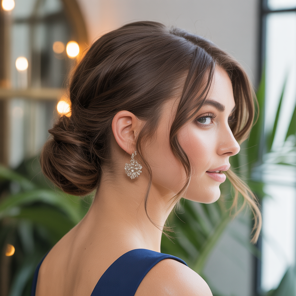 Textured Low Bun with Side Part