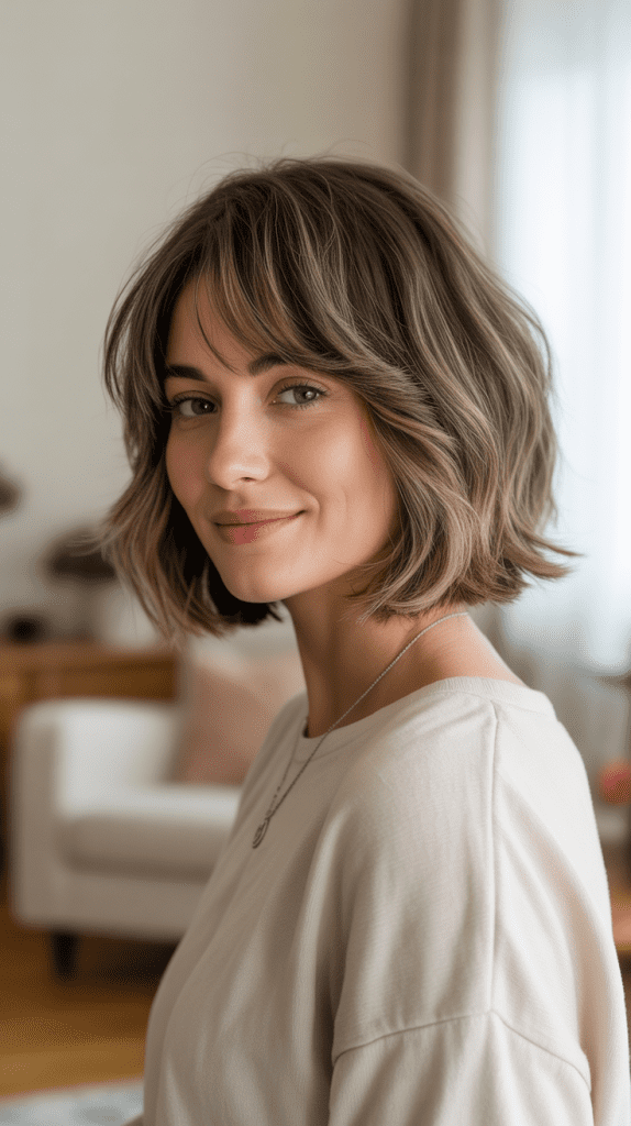 Textured Lob with Face-Framing Fringe
