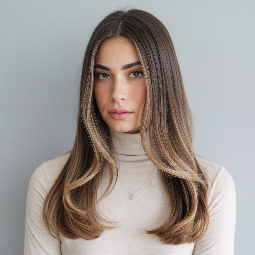 Subtle Brunette Balayage for Straight Hair