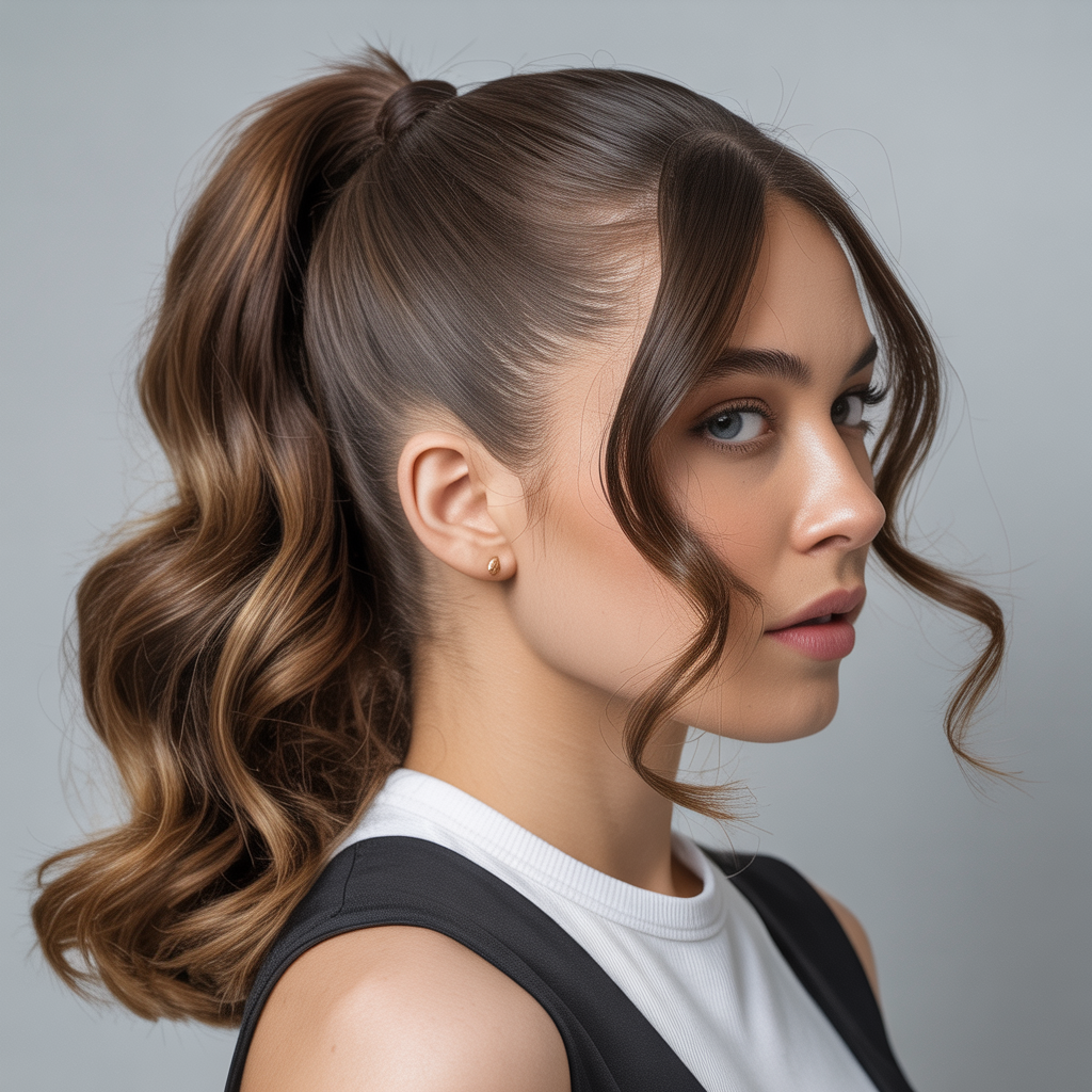 High Ponytail with Face-Framing Layers