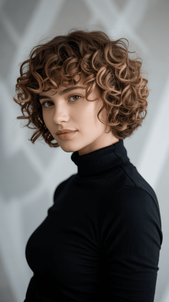 Curly Bob with Asymmetric Fringe