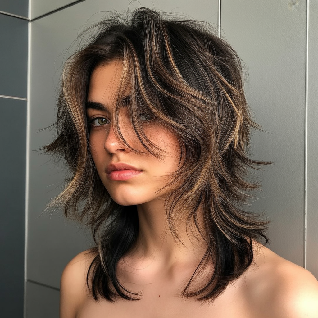 Brunette Balayage Wolf Cut