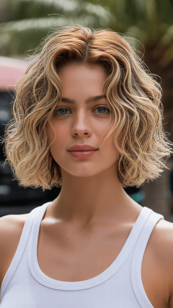 Tousled Beach Wave Blonde Bob