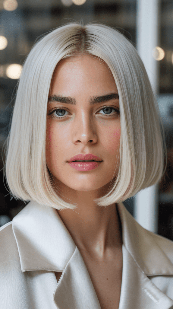 Sleek Straight Platinum Blonde Bob