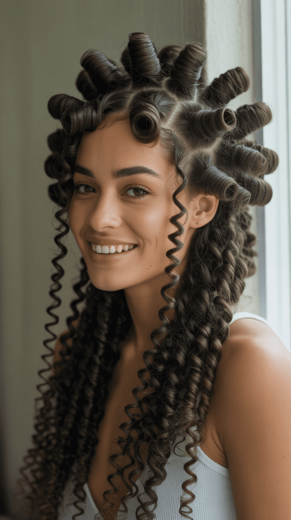 Stretched Bantu Knot Out