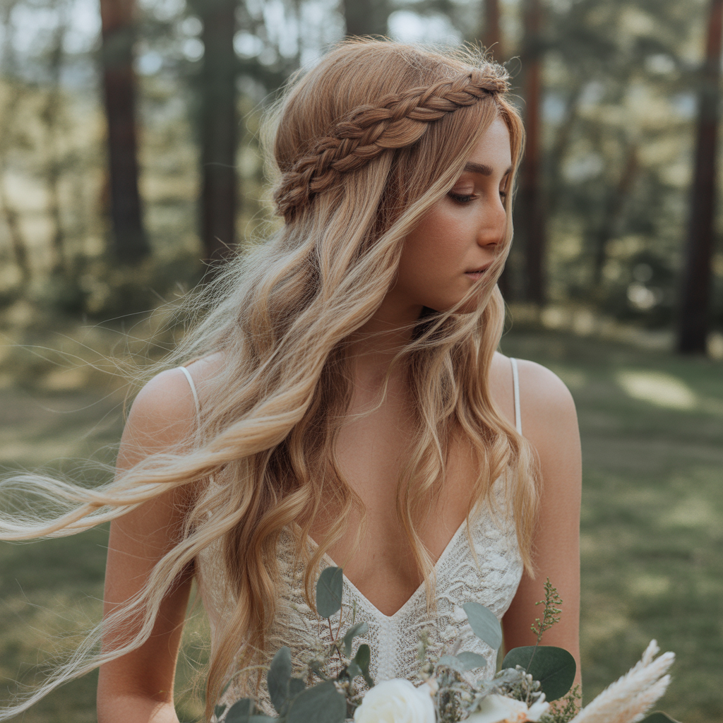 Bohemian Braided Halo with Flowing Hair