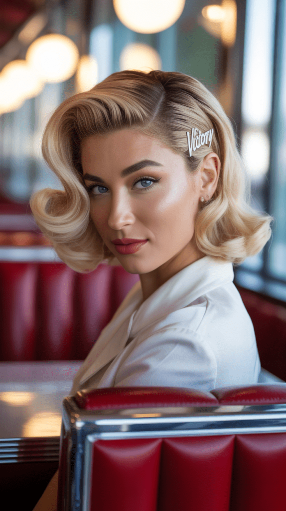 Retro-Inspired Victory Roll Blonde Bob