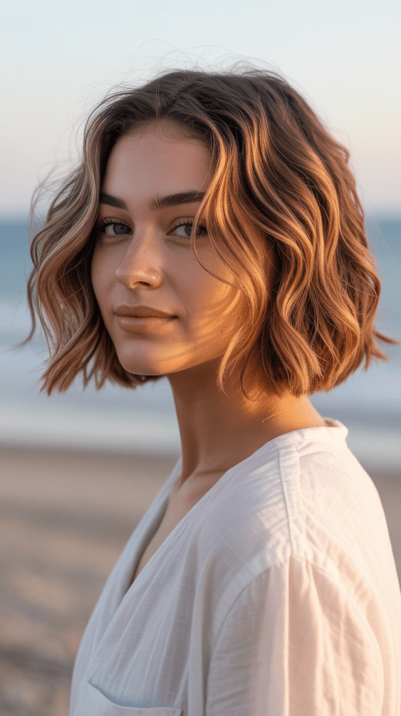 Wavy Jawline Bob with Beach Waves
