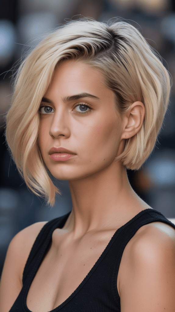 Asymmetrical Blonde Bob with Side Part