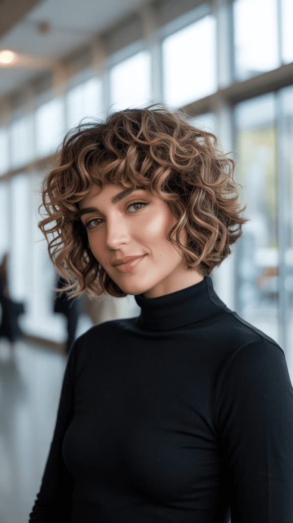 Curly Bob with Curved Fringe