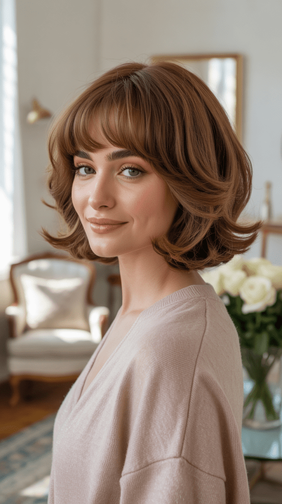 Soft Layered French Bob with Curtain Bangs