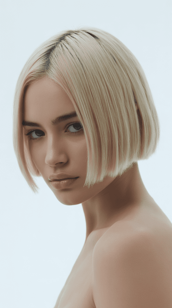 Sleek Straight Chin Bob with Ice Blonde