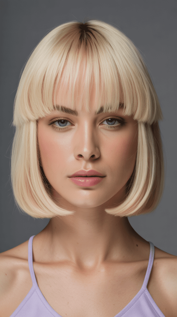 Blunt Cut Blonde Bob with Bangs