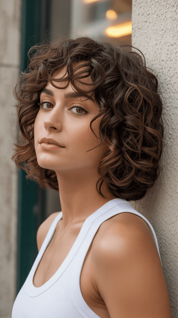 Curly French Bob with Defined Layers