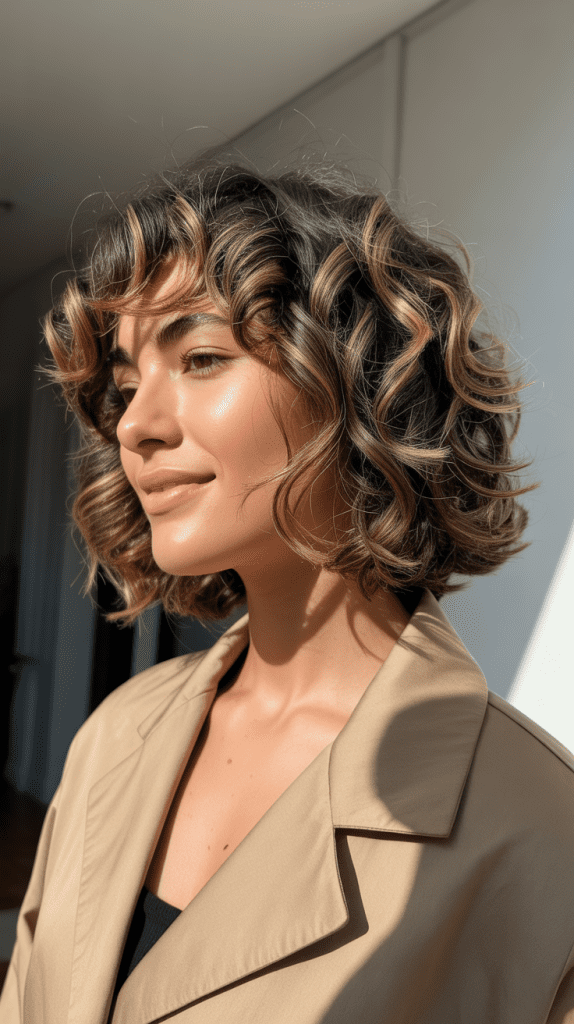 Face-Framing Highlights on Curly Bob