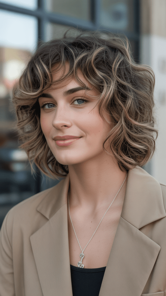 Curly Shag with Side Bangs