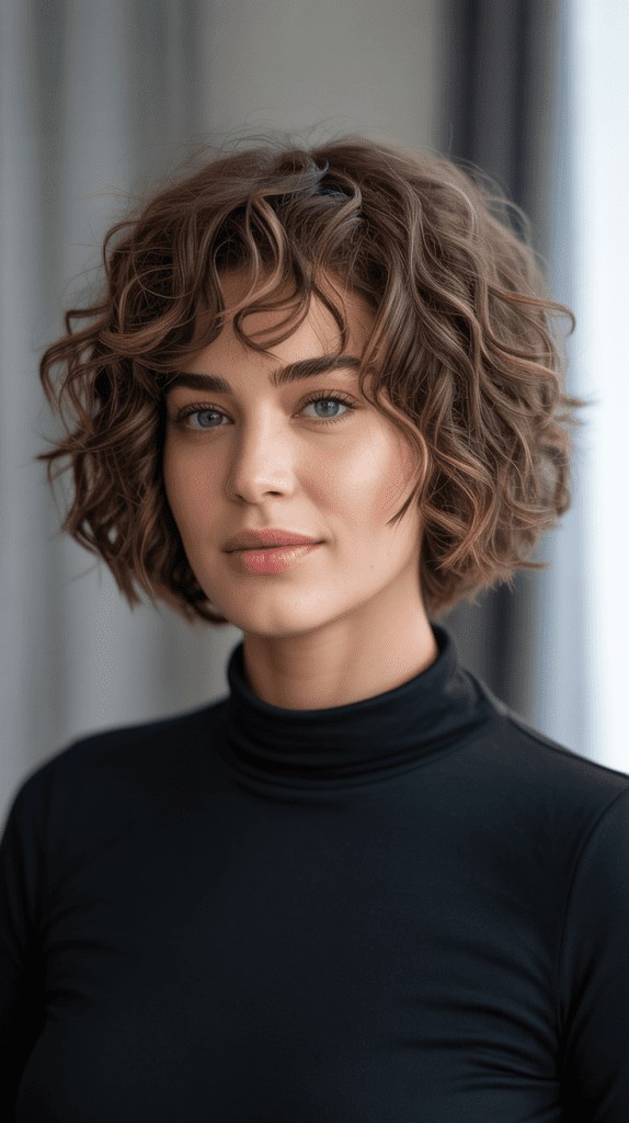 Curly Choppy Jawline Cut