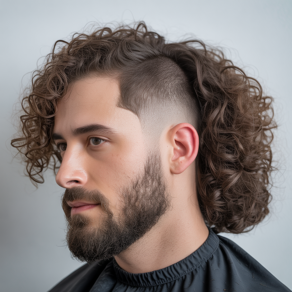 Temple Fade with Curly Crown