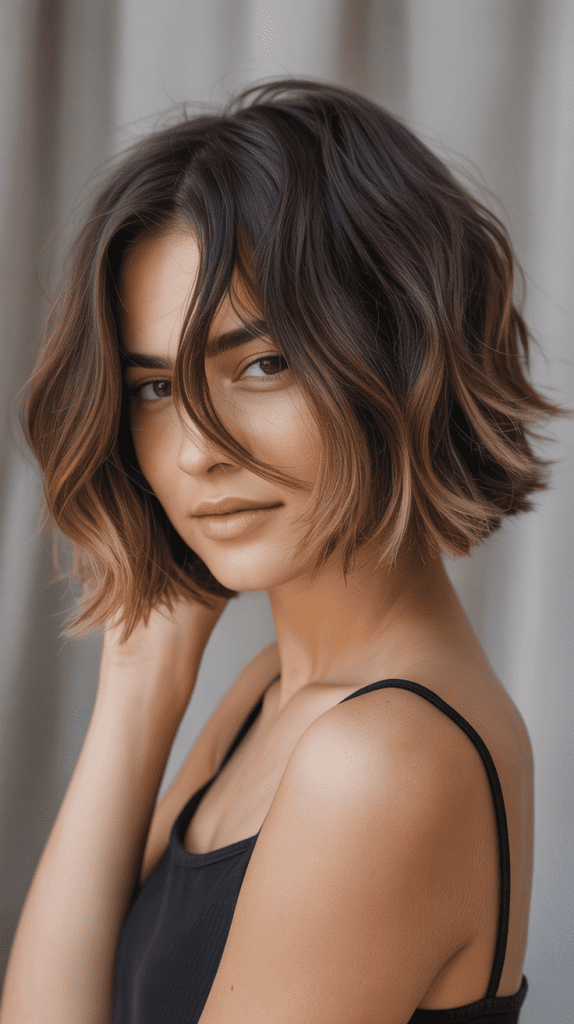 Trendy Lowlights for Short Brown Hair on Brunettes