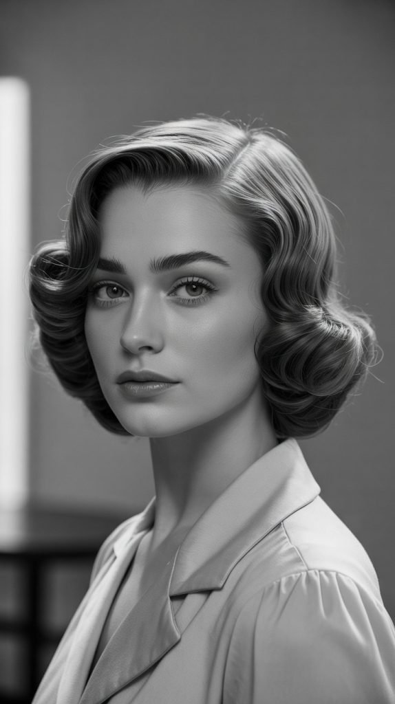 Vintage-Inspired Bob with Victory Roll Bangs