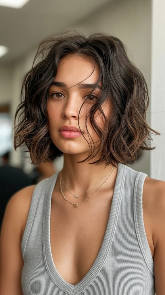 7. Wavy Blunt Bob with Face-Framing Layers